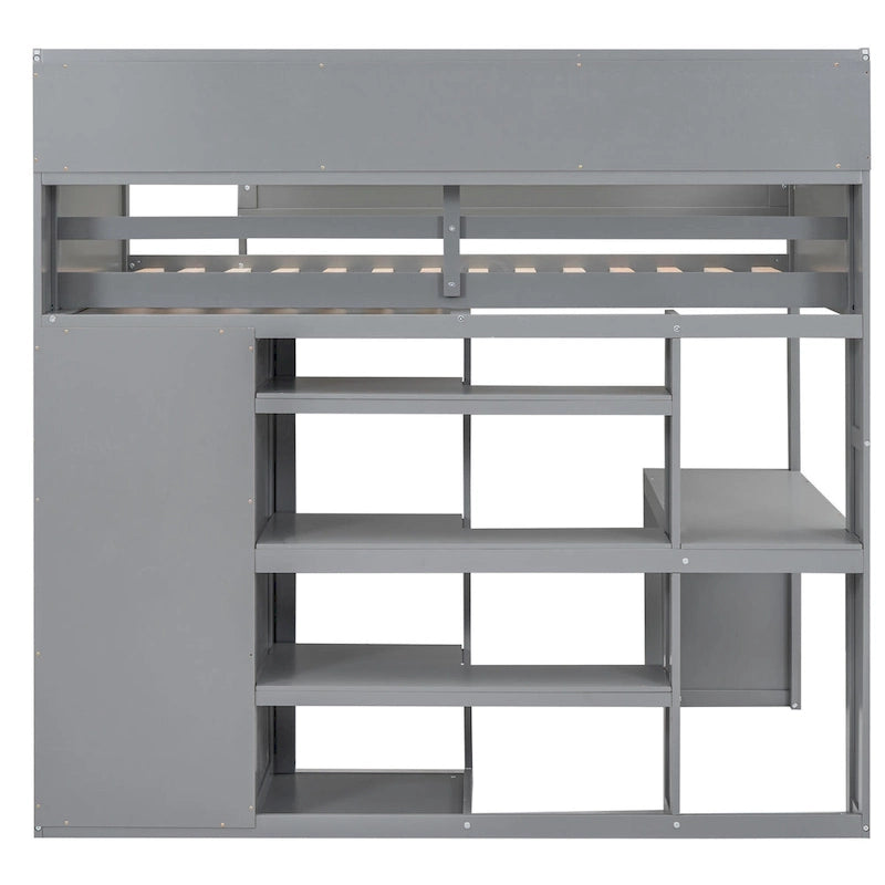 Lit mezzanine en bois pour enfant avec bureau, armoire, étagères et placards de rangement