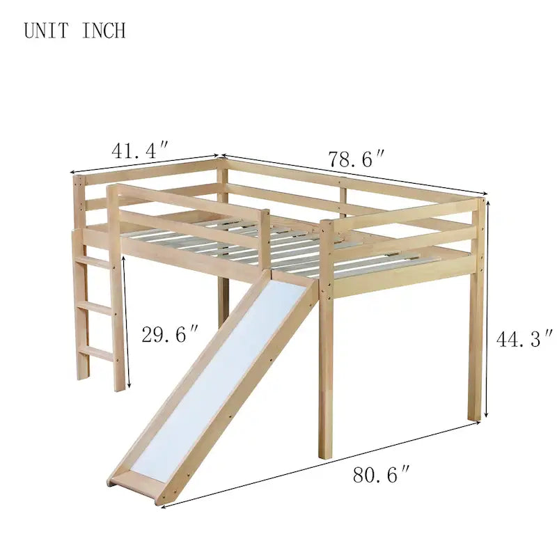 Lit mezzanine surbaissé format jumeau avec toboggan et échelle