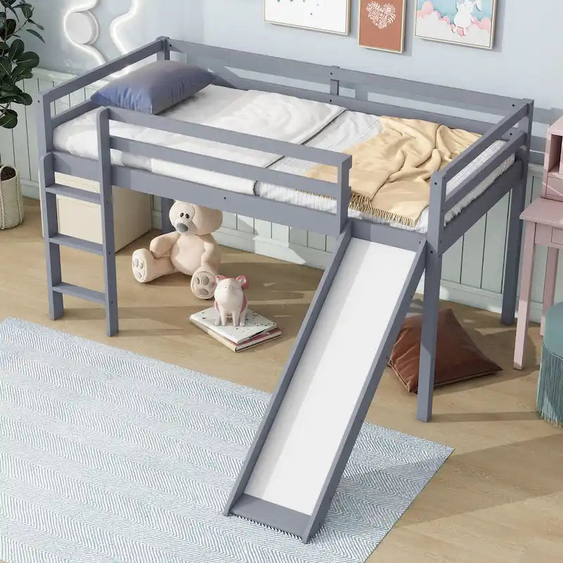 Lit mezzanine surbaissé format jumeau avec toboggan et échelle