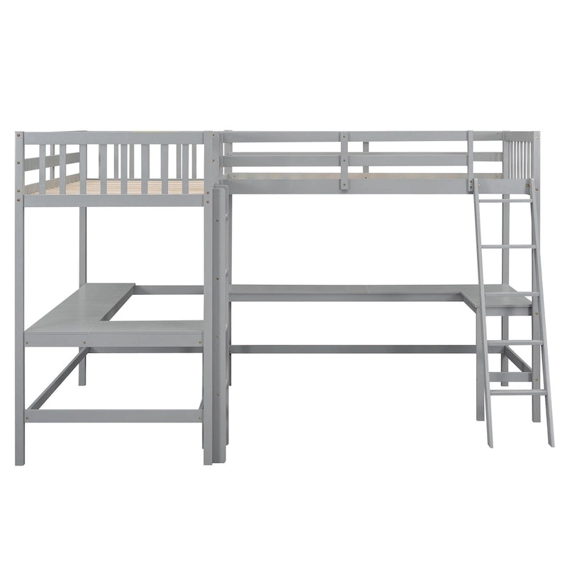 Lit mezzanine en L avec échelle et deux bureaux intégrés
