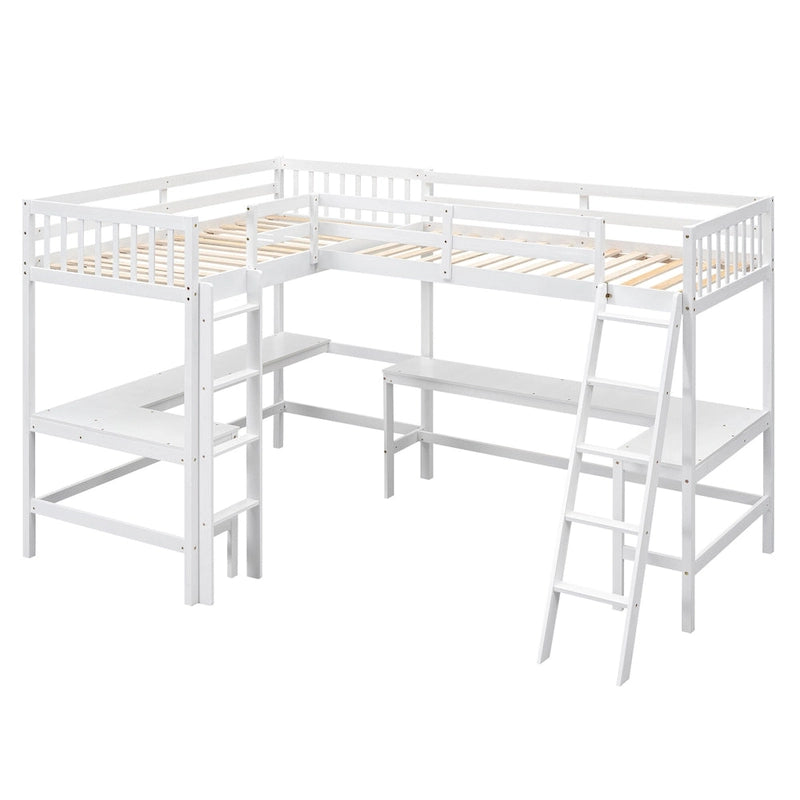 Lit mezzanine en L avec échelle et deux bureaux intégrés