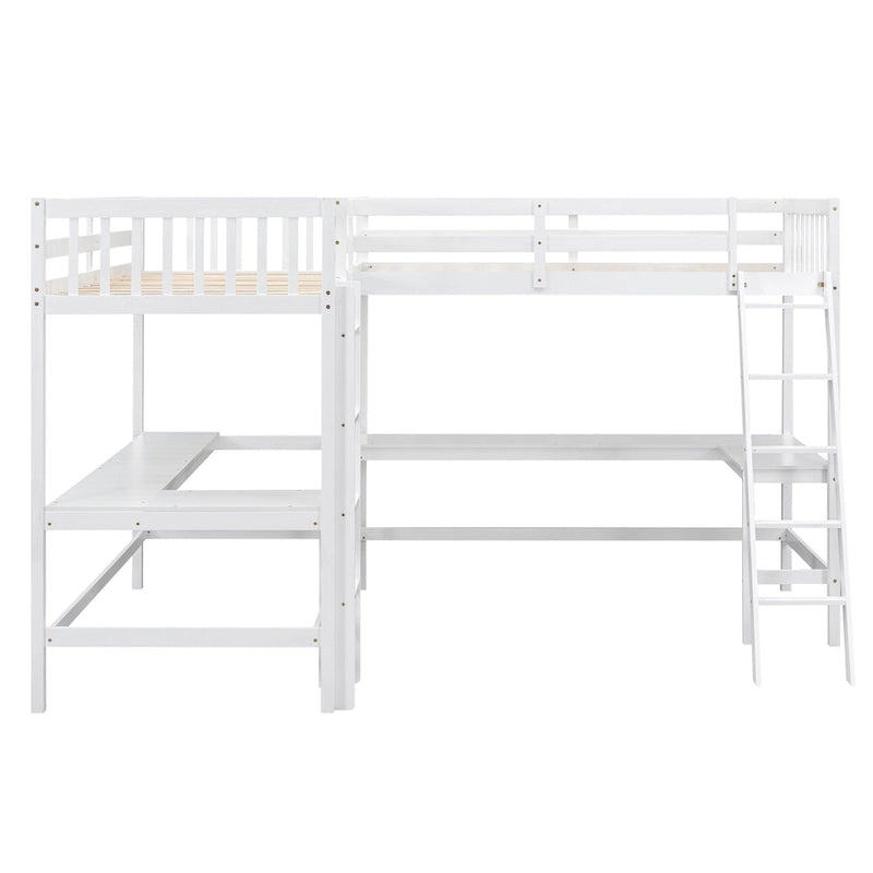 Lit mezzanine en L avec échelle et deux bureaux intégrés