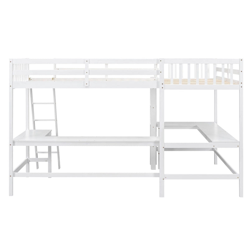 Lit mezzanine en L avec échelle et deux bureaux intégrés