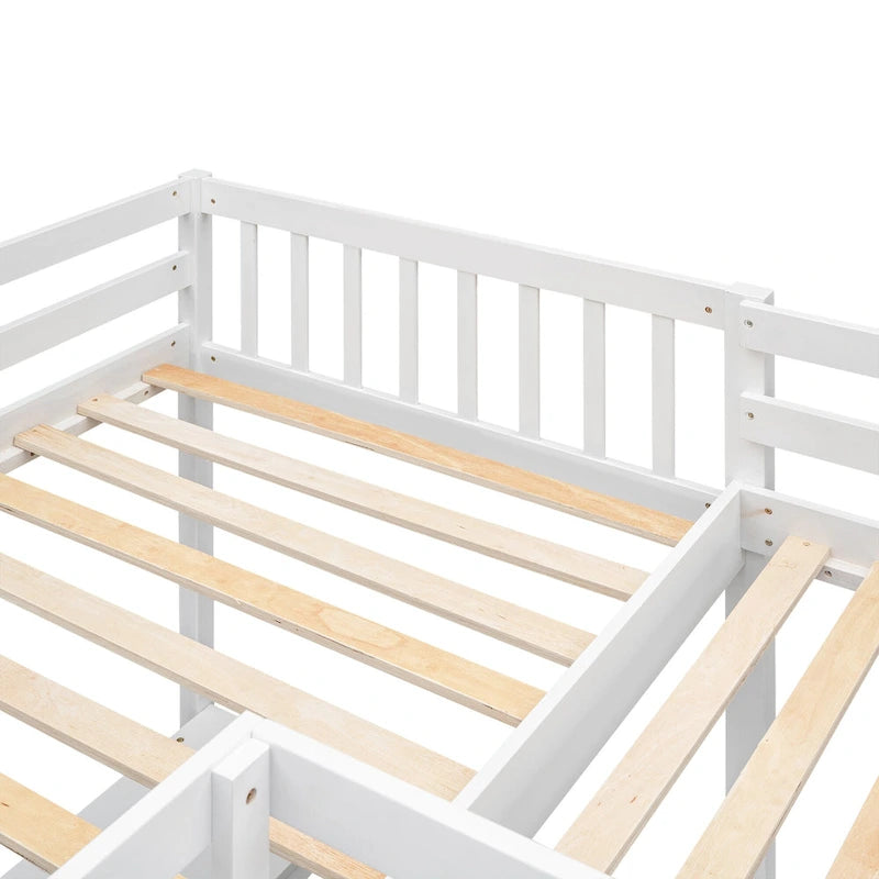 Lit mezzanine en L avec échelle et deux bureaux intégrés
