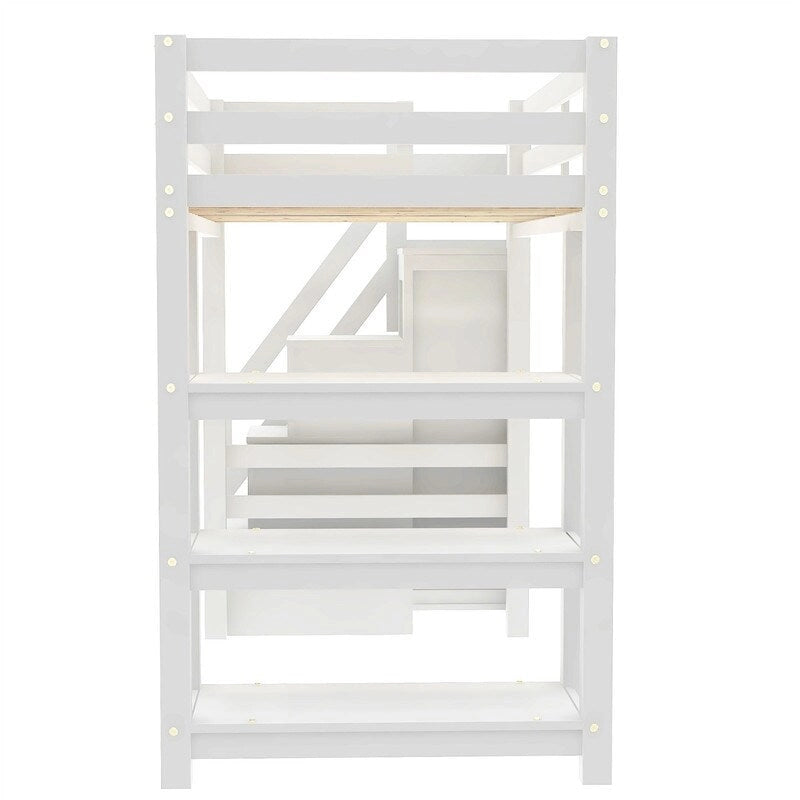 Lit mezzanine double/grand avec petite armoire, éclairage LED et escalier de rangement, cadre de lit mezzanine en bois avec étagères de rangement pour enfants