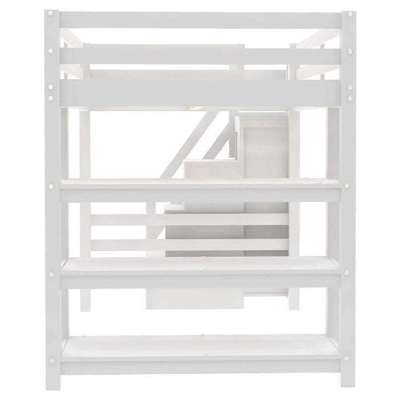 Lit mezzanine double/grand avec petite armoire, éclairage LED et escalier de rangement, cadre de lit mezzanine en bois avec étagères de rangement pour enfants