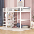 Lit mezzanine en métal pour lits jumeaux avec étagères à 4 niveaux et rangement de chevet