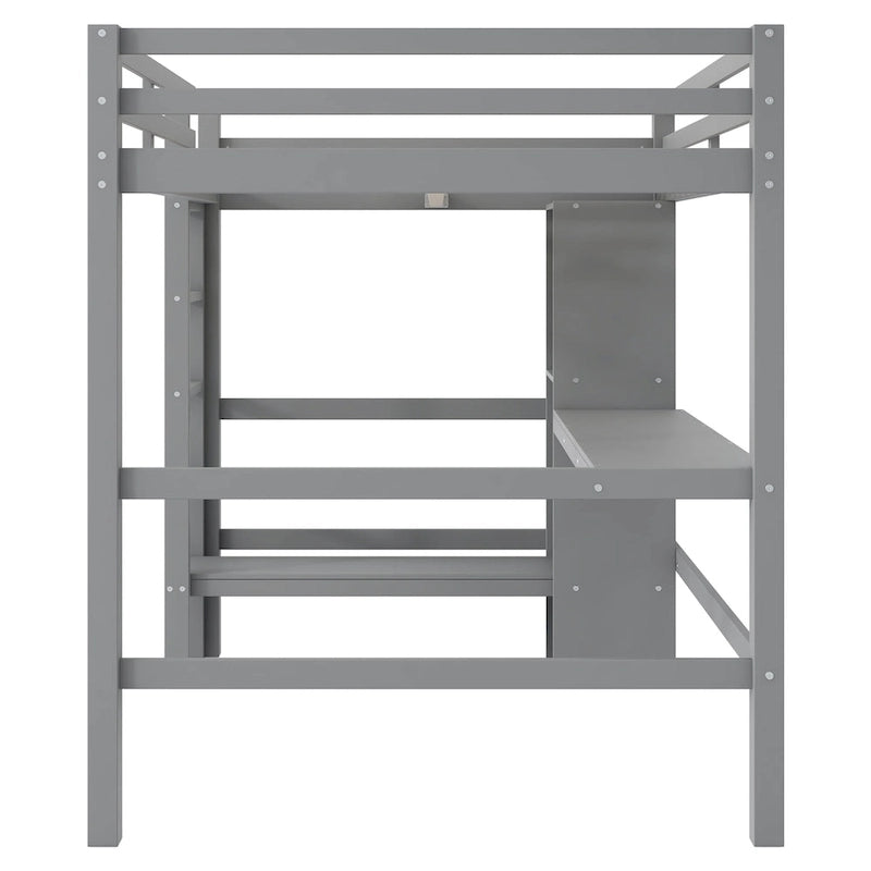Lit mezzanine haut en pin, taille standard, avec bureau intégré, étagères de rangement, échelle et barrières de sécurité intégrales