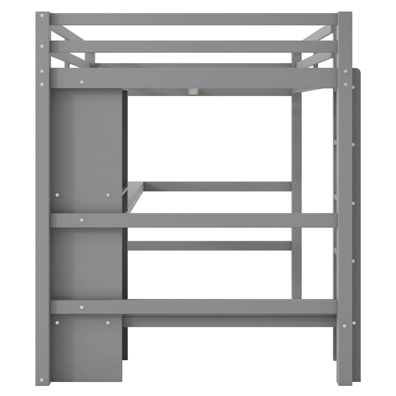Lit mezzanine haut en pin, taille standard, avec bureau intégré, étagères de rangement, échelle et barrières de sécurité intégrales