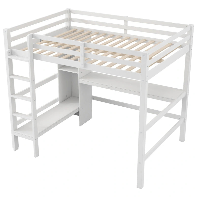 Lit mezzanine haut en pin, taille standard, avec bureau intégré, étagères de rangement, échelle et barrières de sécurité intégrales
