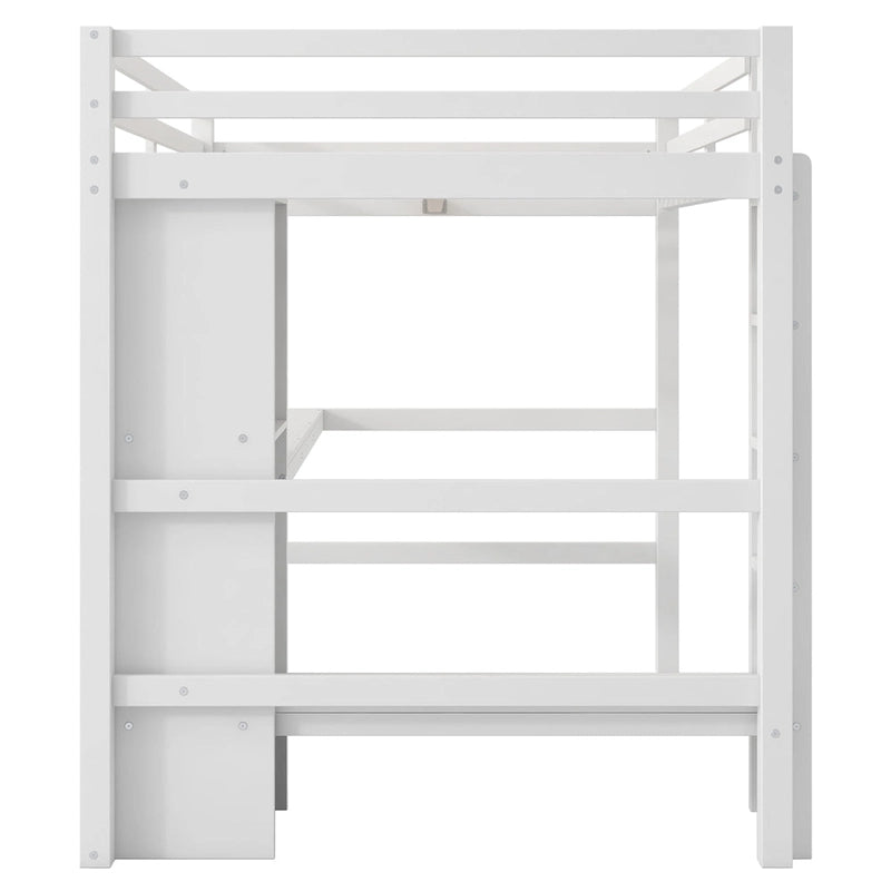 Lit mezzanine haut en pin, taille standard, avec bureau intégré, étagères de rangement, échelle et barrières de sécurité intégrales