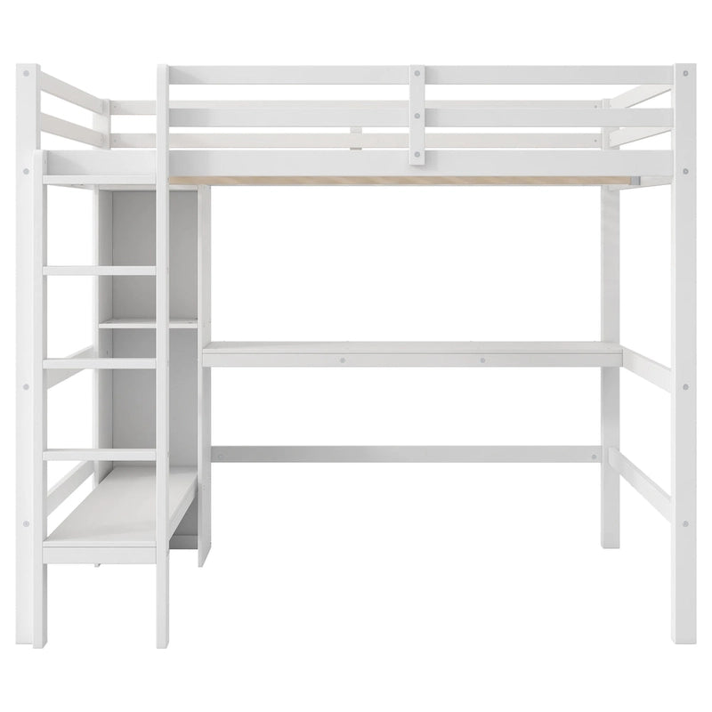 Lit mezzanine haut en pin, taille standard, avec bureau intégré, étagères de rangement, échelle et barrières de sécurité intégrales