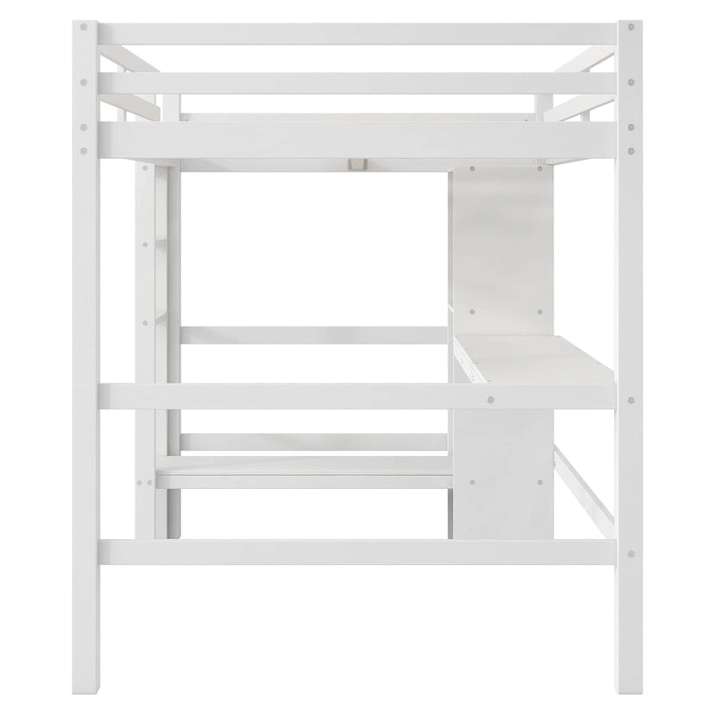 Lit mezzanine haut en pin, taille standard, avec bureau intégré, étagères de rangement, échelle et barrières de sécurité intégrales