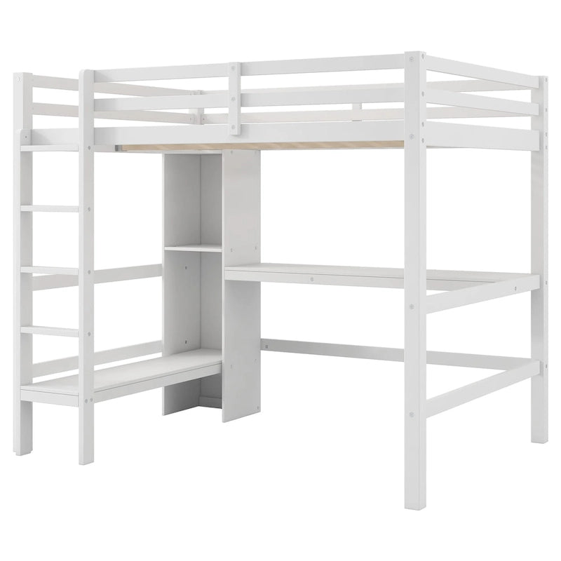 Lit mezzanine haut en pin, taille standard, avec bureau intégré, étagères de rangement, échelle et barrières de sécurité intégrales