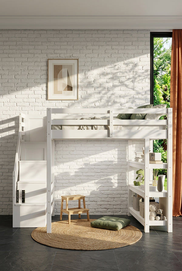 Lit mezzanine avec escalier de rangement
