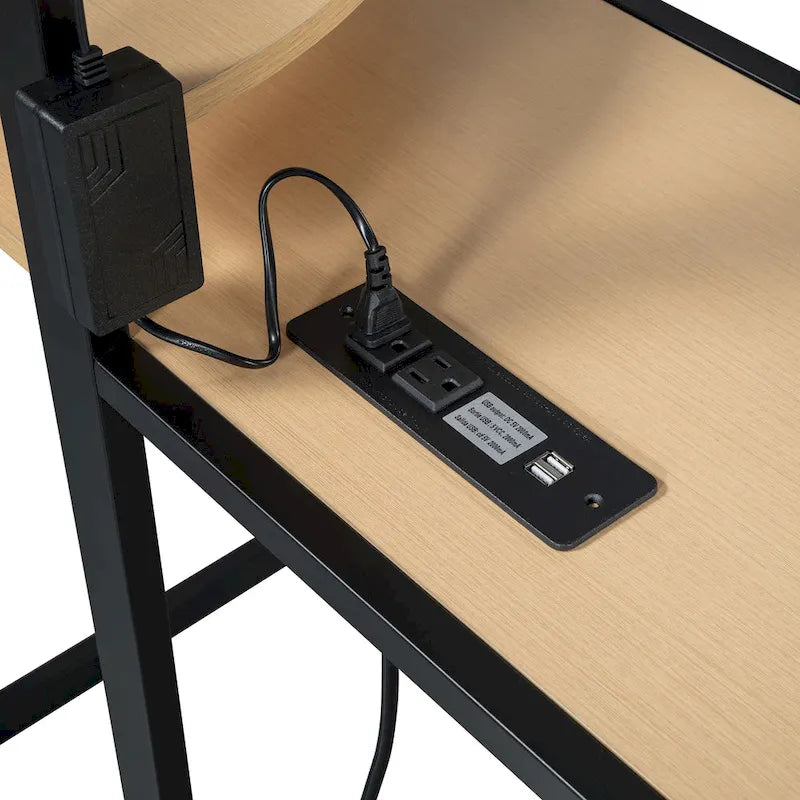 Lit mezzanine double en métal avec bureau, armoire et prise de courant intégrée