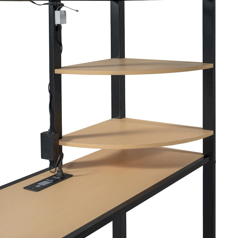 Lit mezzanine double en métal avec bureau, armoire et prise de courant intégrée