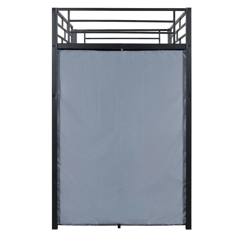 Lit mezzanine double en métal avec bureau, armoire et prise de courant intégrée