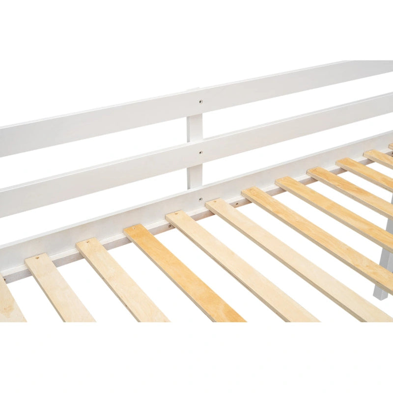 Lit mezzanine bas en bois de pin, taille jumeau, avec échelle convertible et barrières de sécurité intégrales