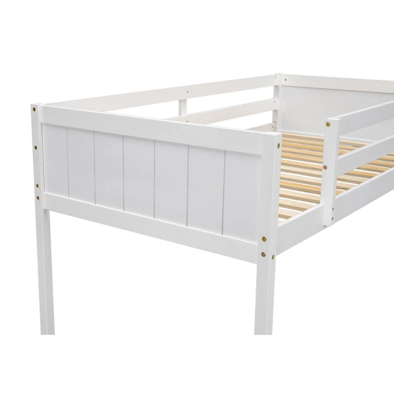 Lit mezzanine bas en bois de pin, taille jumeau, avec échelle convertible et barrières de sécurité intégrales