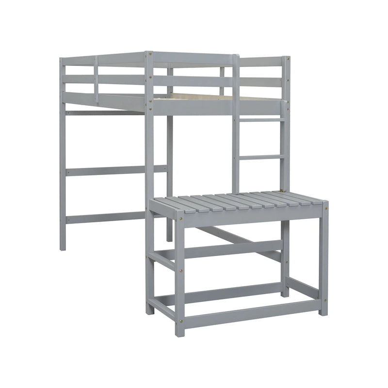 Lit mezzanine haut en pin, taille jumeau, avec plateforme, échelle et barrières de sécurité
