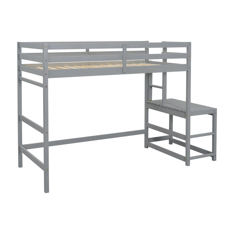 Lit mezzanine haut en pin, taille jumeau, avec plateforme, échelle et barrières de sécurité