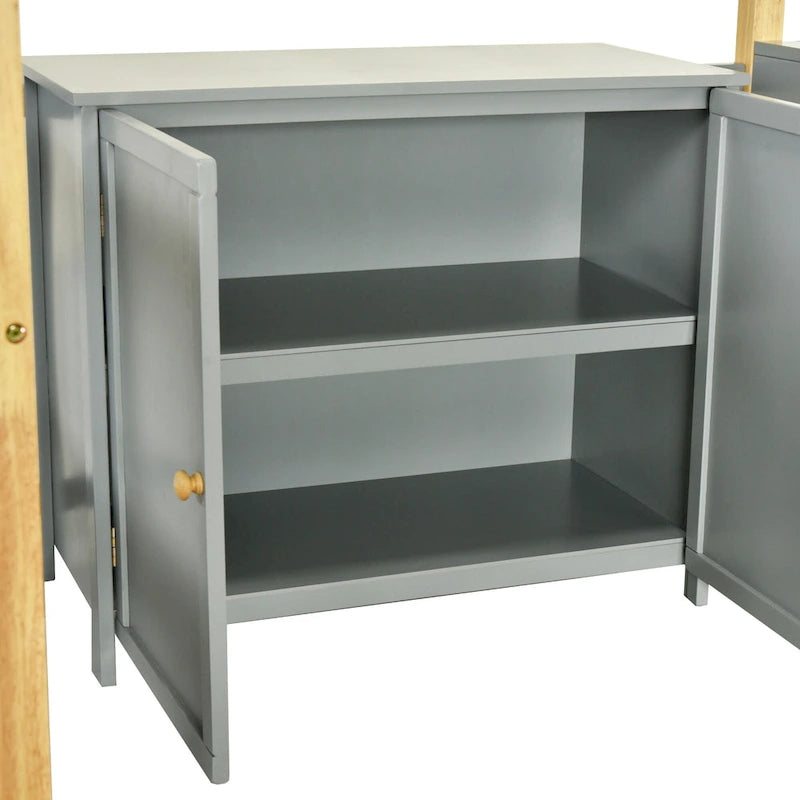 Lit mezzanine en bois avec armoire de rangement intégrée et bureau pliable