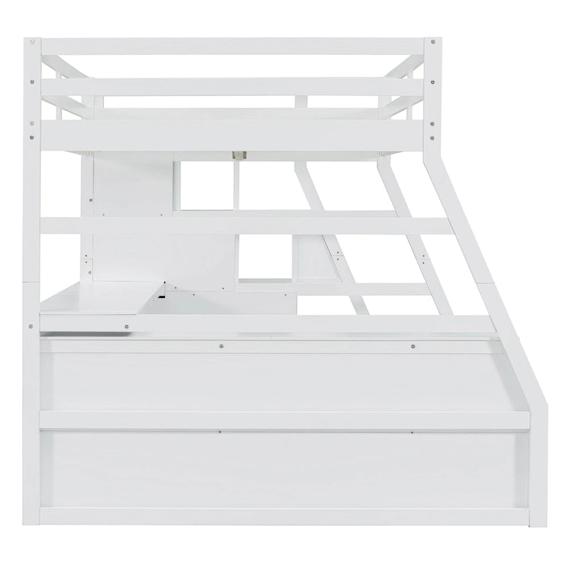 Lit mezzanine double en pin avec bureau, tiroirs et étagères de rangement