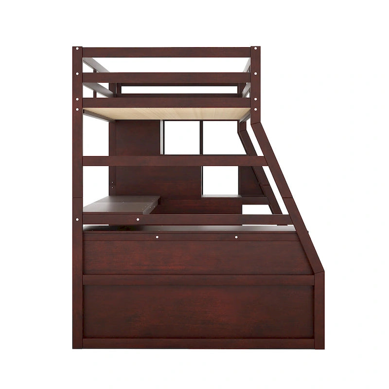 Lit mezzanine en bois, format simple, avec tiroirs, étagères et bureau