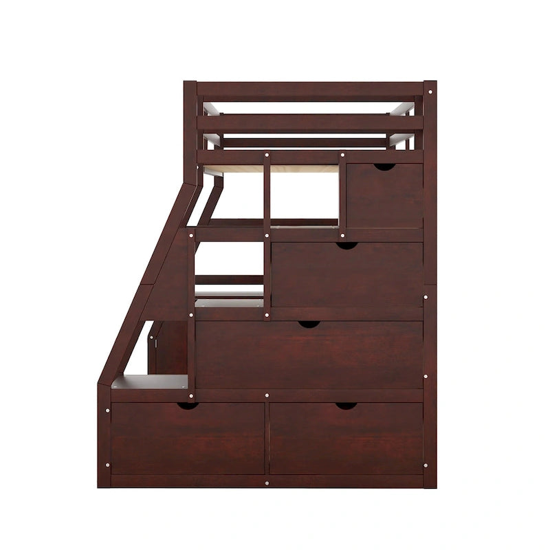 Lit mezzanine en bois, format simple, avec tiroirs, étagères et bureau