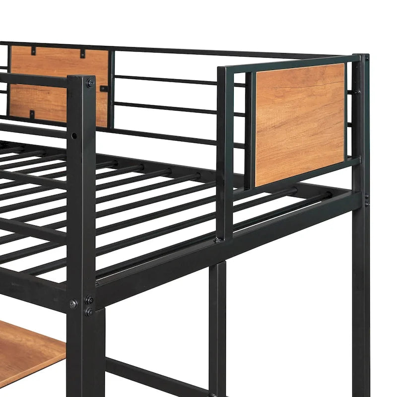 Lit mezzanine en métal avec bureau et étagère, taille simple