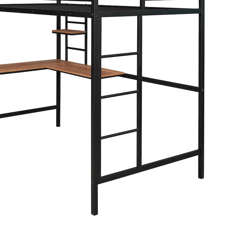Lit mezzanine en métal avec bureau et étagère, taille simple