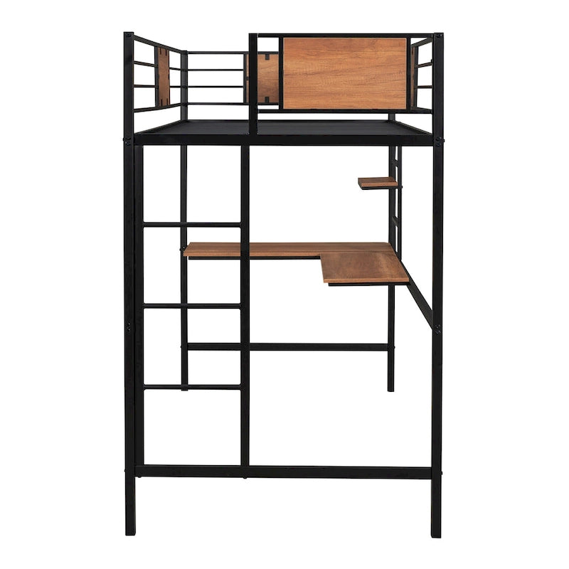 Lit mezzanine en métal avec bureau et étagère, taille simple