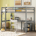Lit mezzanine double en pin avec bureau intégré, armoire de rangement et échelle