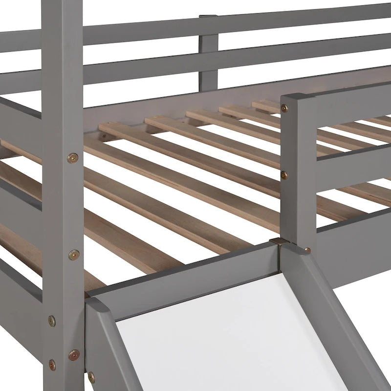 Lit mezzanine cabane en bois double avec toboggan