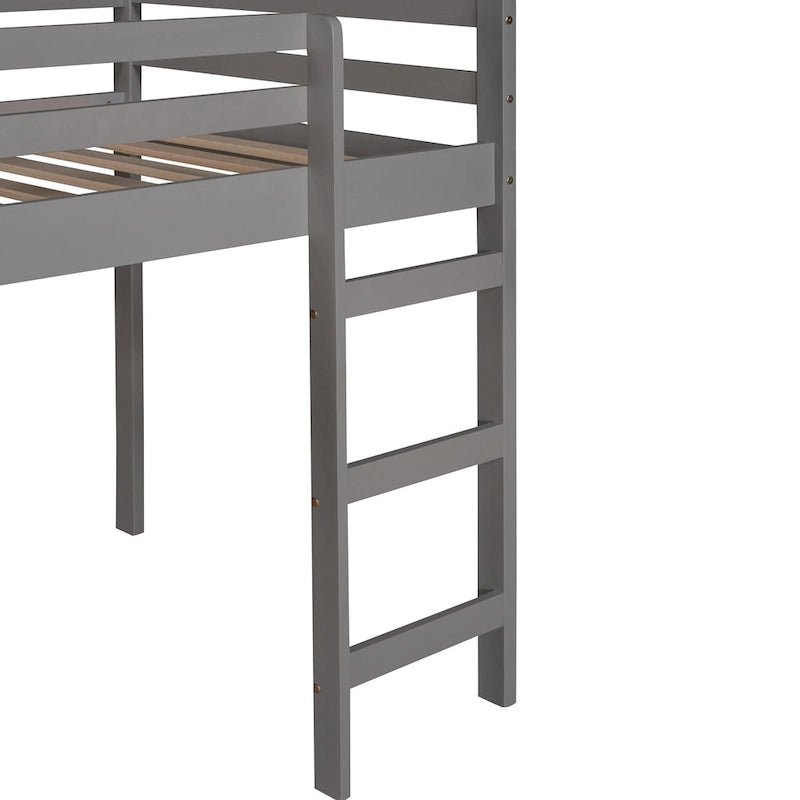 Lit mezzanine cabane en bois double avec toboggan