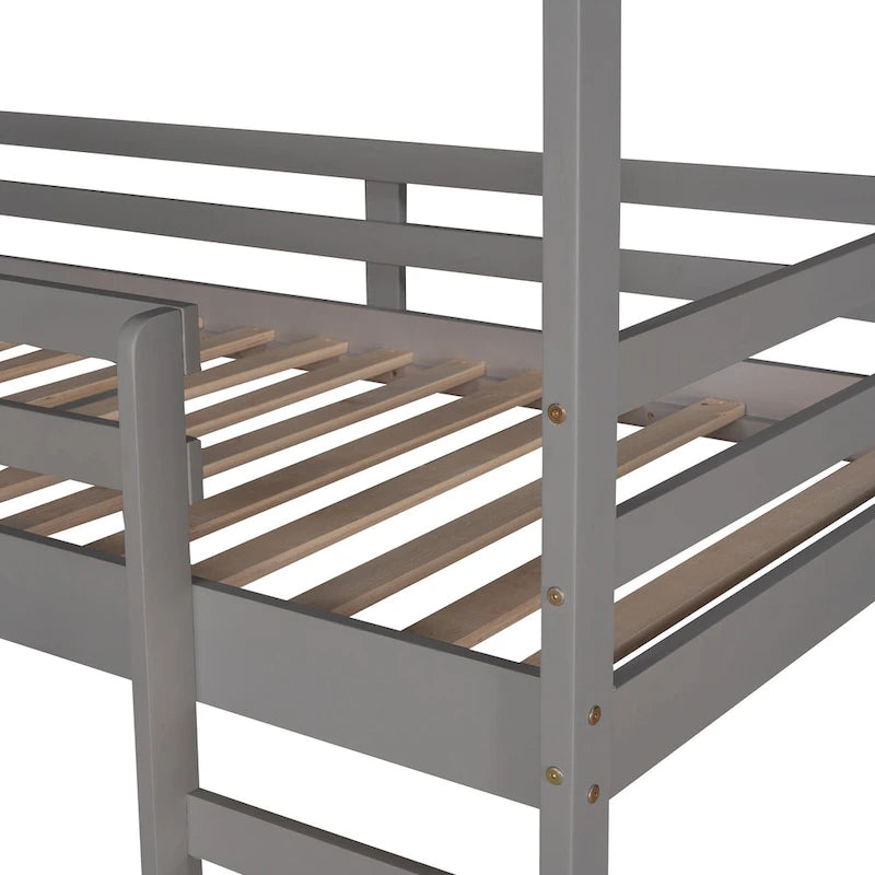 Lit mezzanine cabane en bois double avec toboggan