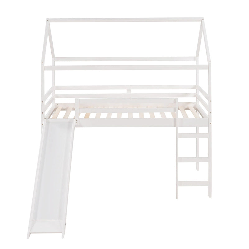 Lit mezzanine cabane en bois double avec toboggan