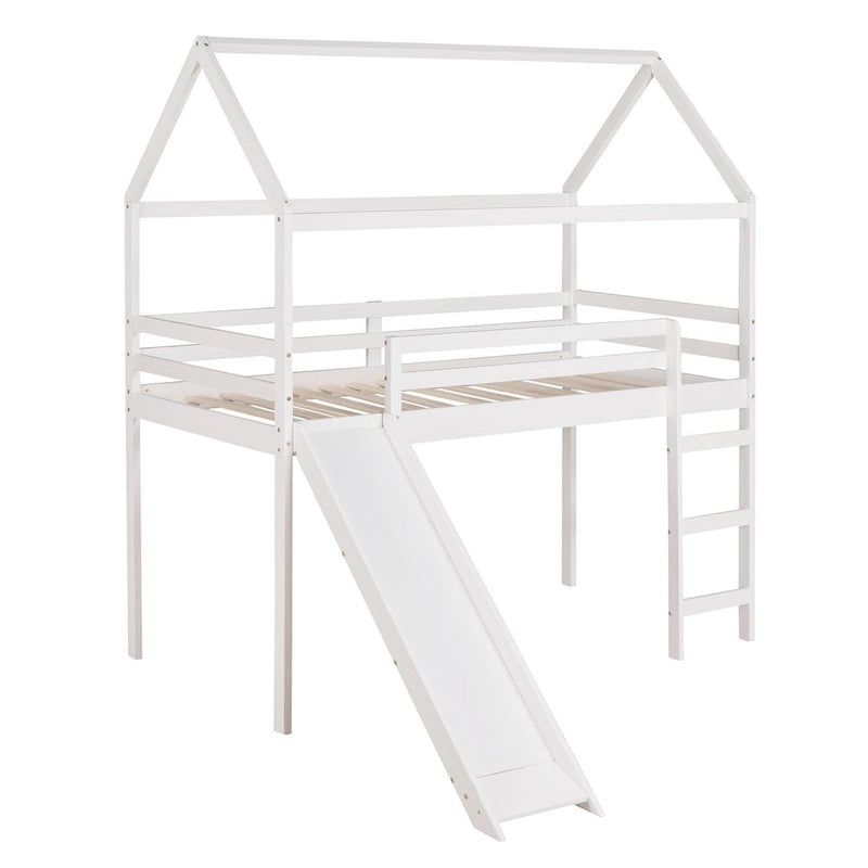 Lit mezzanine cabane en bois double avec toboggan