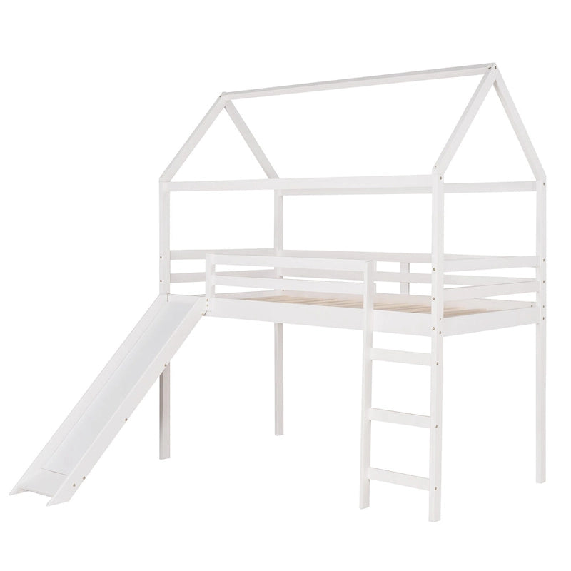 Lit mezzanine cabane en bois double avec toboggan