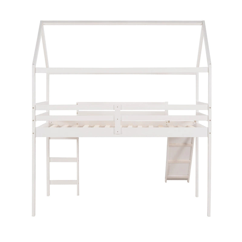 Lit mezzanine cabane en bois double avec toboggan