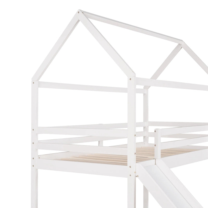 Lit mezzanine cabane en bois double avec toboggan