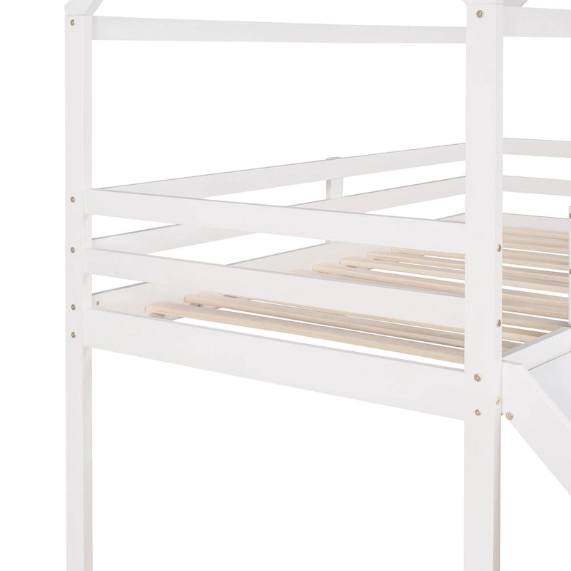 Lit mezzanine cabane en bois double avec toboggan