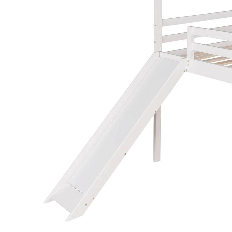 Lit mezzanine cabane en bois double avec toboggan