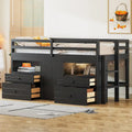 Lit mezzanine double espresso en bois massif avec tiroirs et armoire