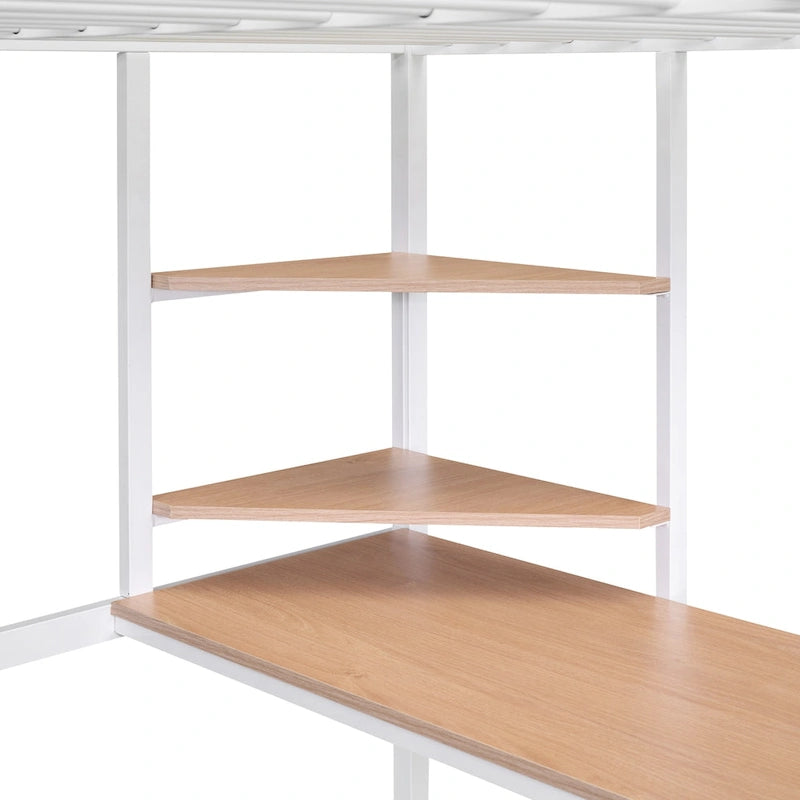 Lit mezzanine en métal pleine grandeur avec bureau, étagère et échelle