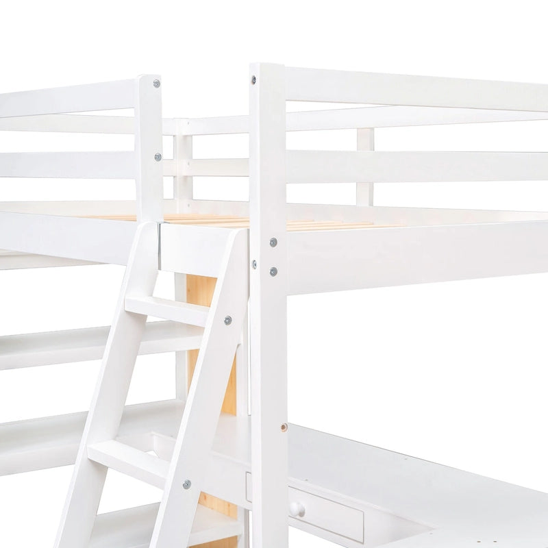 Lit mezzanine simple avec bureau et étagères