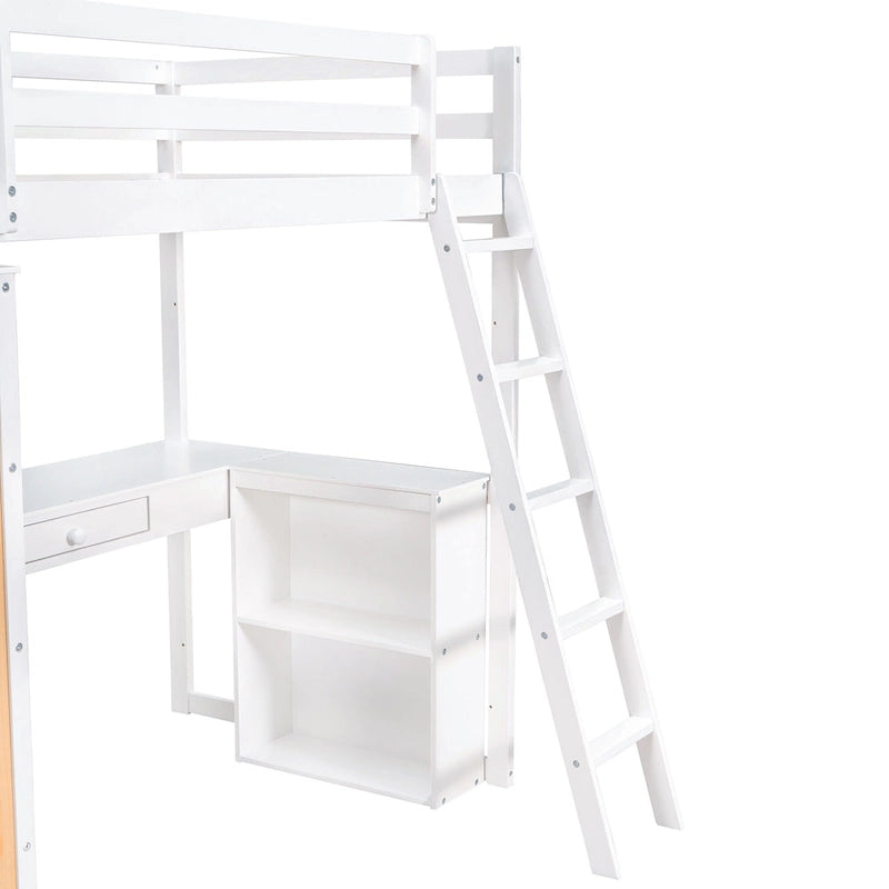 Lit mezzanine simple avec bureau et étagères