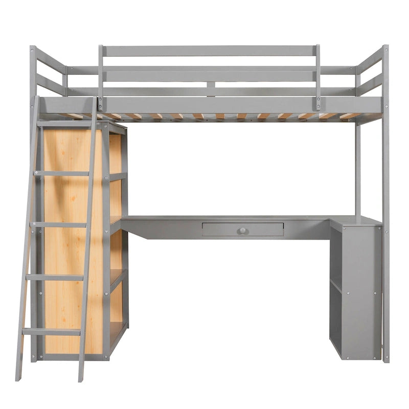 Lit mezzanine simple avec bureau et étagères