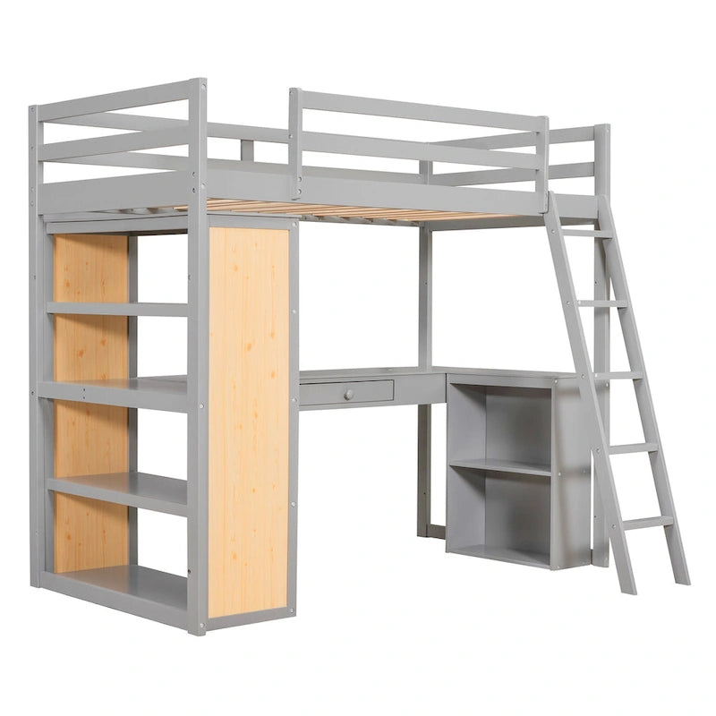 Lit mezzanine simple avec bureau et étagères